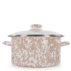 Taupe Swirl 6 qt. Enamelware Stock Pot with Glass Lid by Golden Rabbit