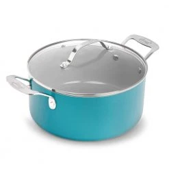 Aqua Blue 5 qt. Aluminum Ceramic Nonstick Stock Pot with Glass Lid by Gotham Steel