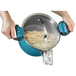 Aqua Blue 5 qt. Non-Stick Aluminum Ti-Ceramic Pasta Pot with Built-In Strainer and Twist N' Lock Handles by Gotham Steel