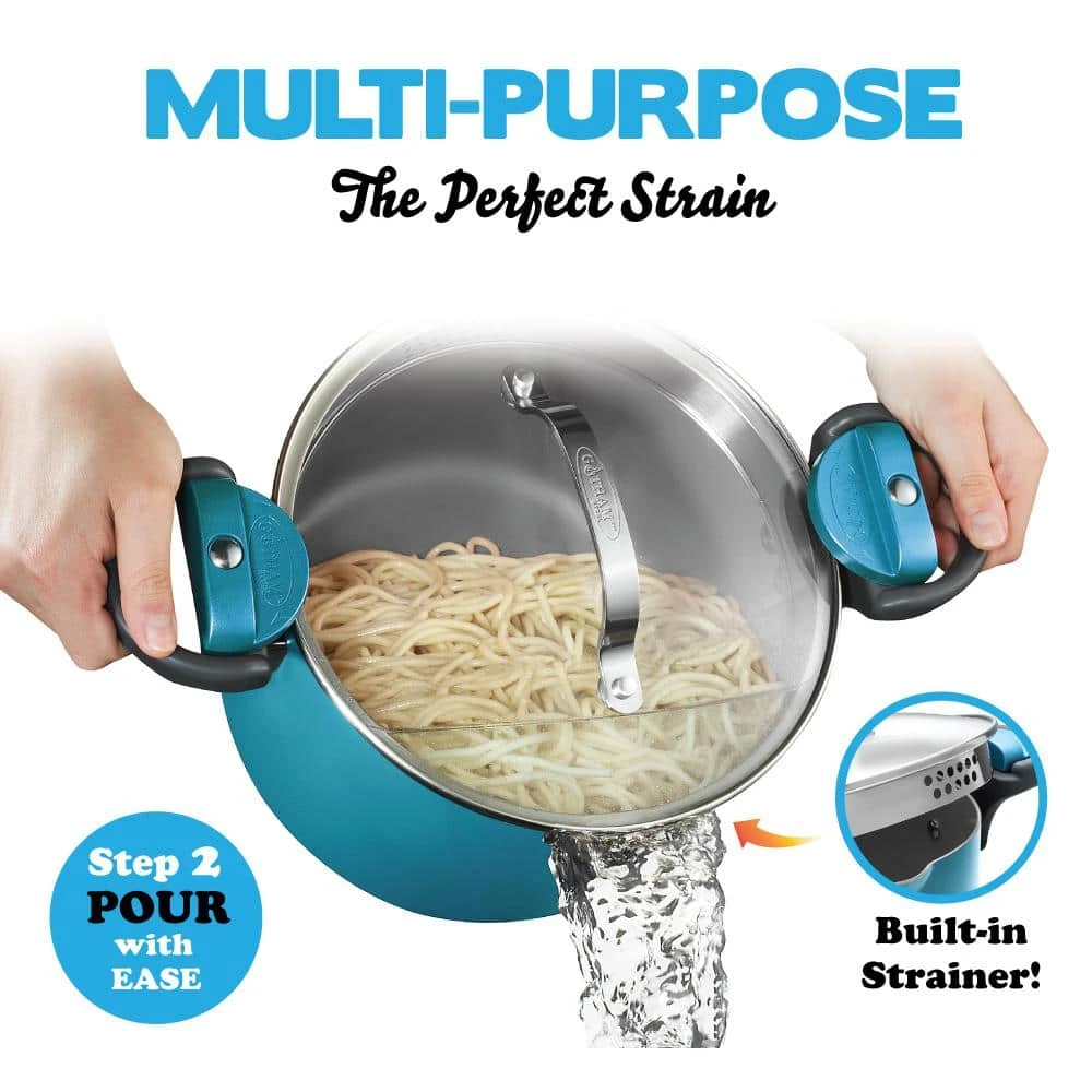 Aqua Blue 5 qt. Non-Stick Aluminum Ti-Ceramic Pasta Pot with Built-In Strainer and Twist N' Lock Handles by Gotham Steel - Image 2