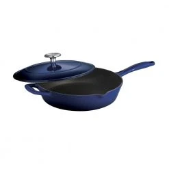 Gourmet 10 in. Enameled Cast Iron Skillet in Gradated Cobalt with Lid by Tramontina