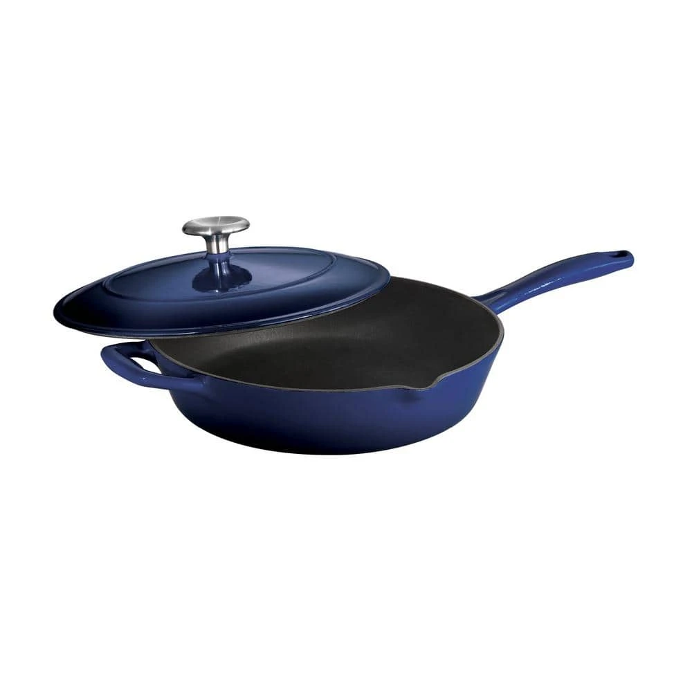 Gourmet 10 in. Enameled Cast Iron Skillet in Gradated Cobalt with Lid by Tramontina