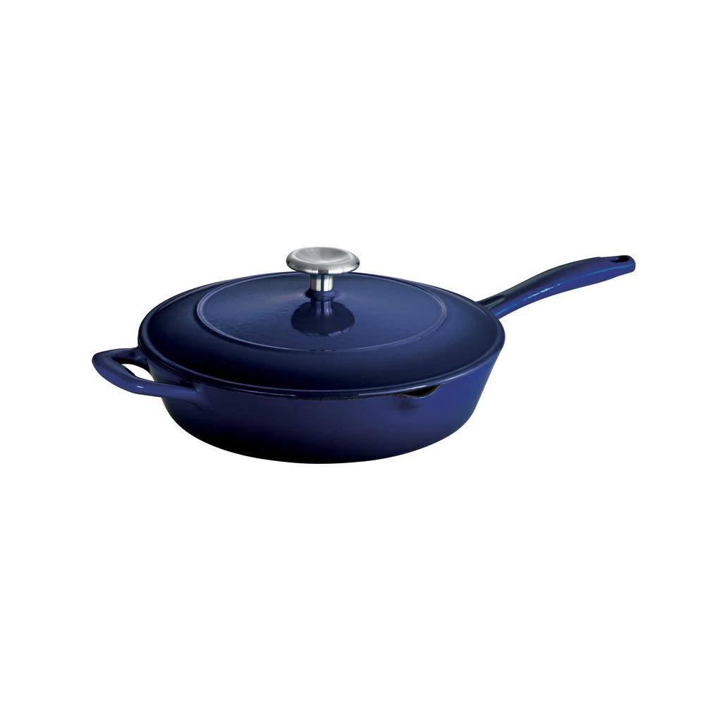 Gourmet 10 in. Enameled Cast Iron Skillet in Gradated Cobalt with Lid by Tramontina - Image 2