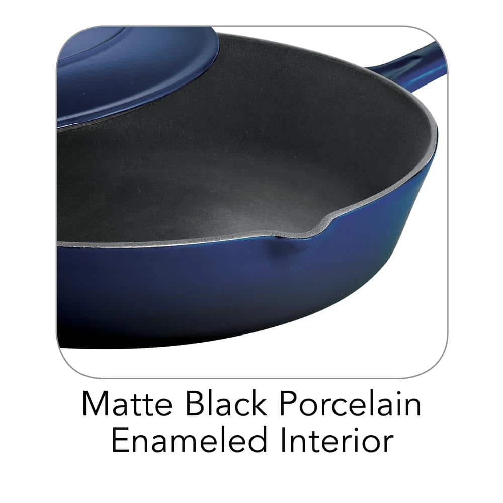 Gourmet 12 in. Enameled Cast Iron Skillet in Gradated Cobalt with Lid by Tramontina - Image 5