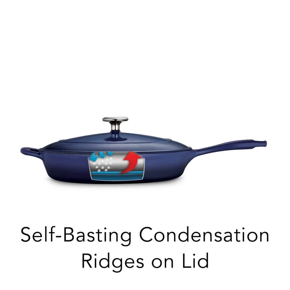 Gourmet 12 in. Enameled Cast Iron Skillet in Gradated Cobalt with Lid by Tramontina - Image 9
