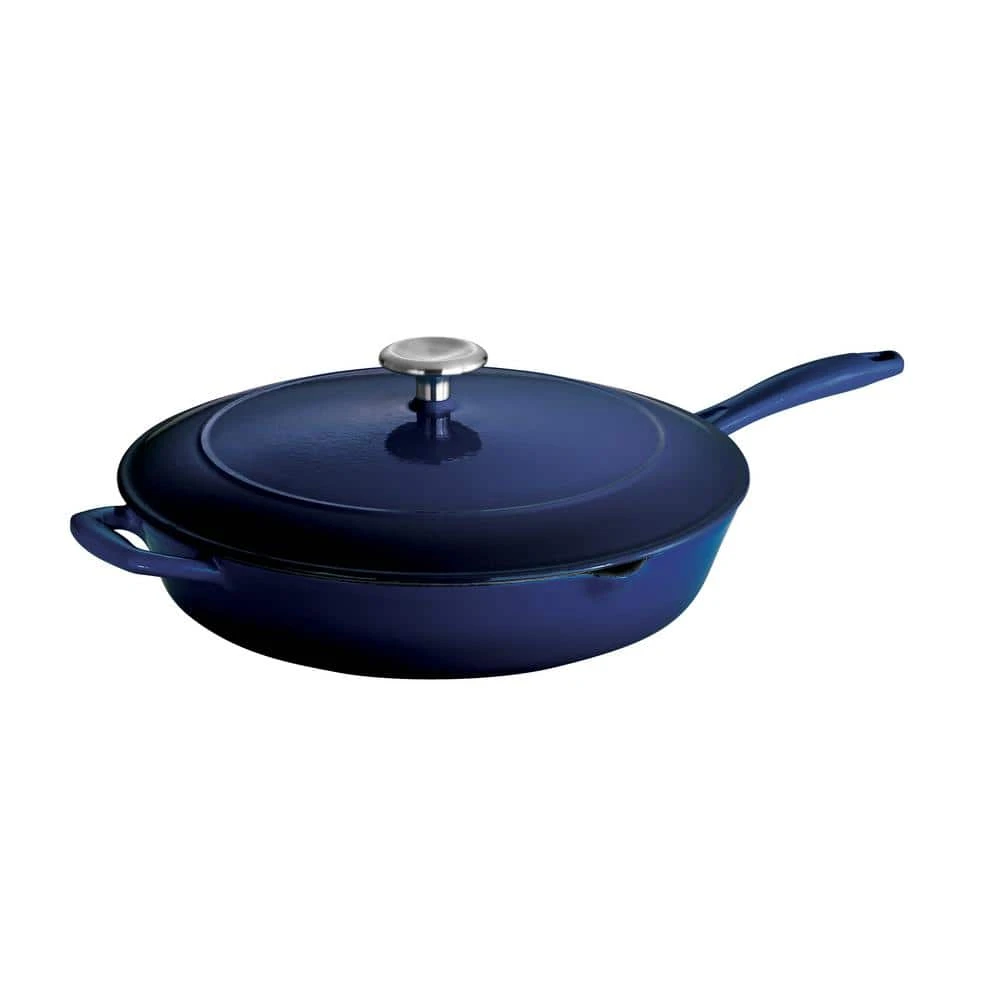 Gourmet 12 in. Enameled Cast Iron Skillet in Gradated Cobalt with Lid by Tramontina - Image 3