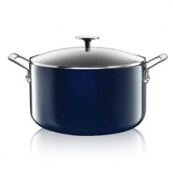 5 qt. Round Navy Aluminum Nonstick Ultra-Durable Mineral and Diamond Coating Gradient Brasier Stock Pot with Lid by GRANITESTONE