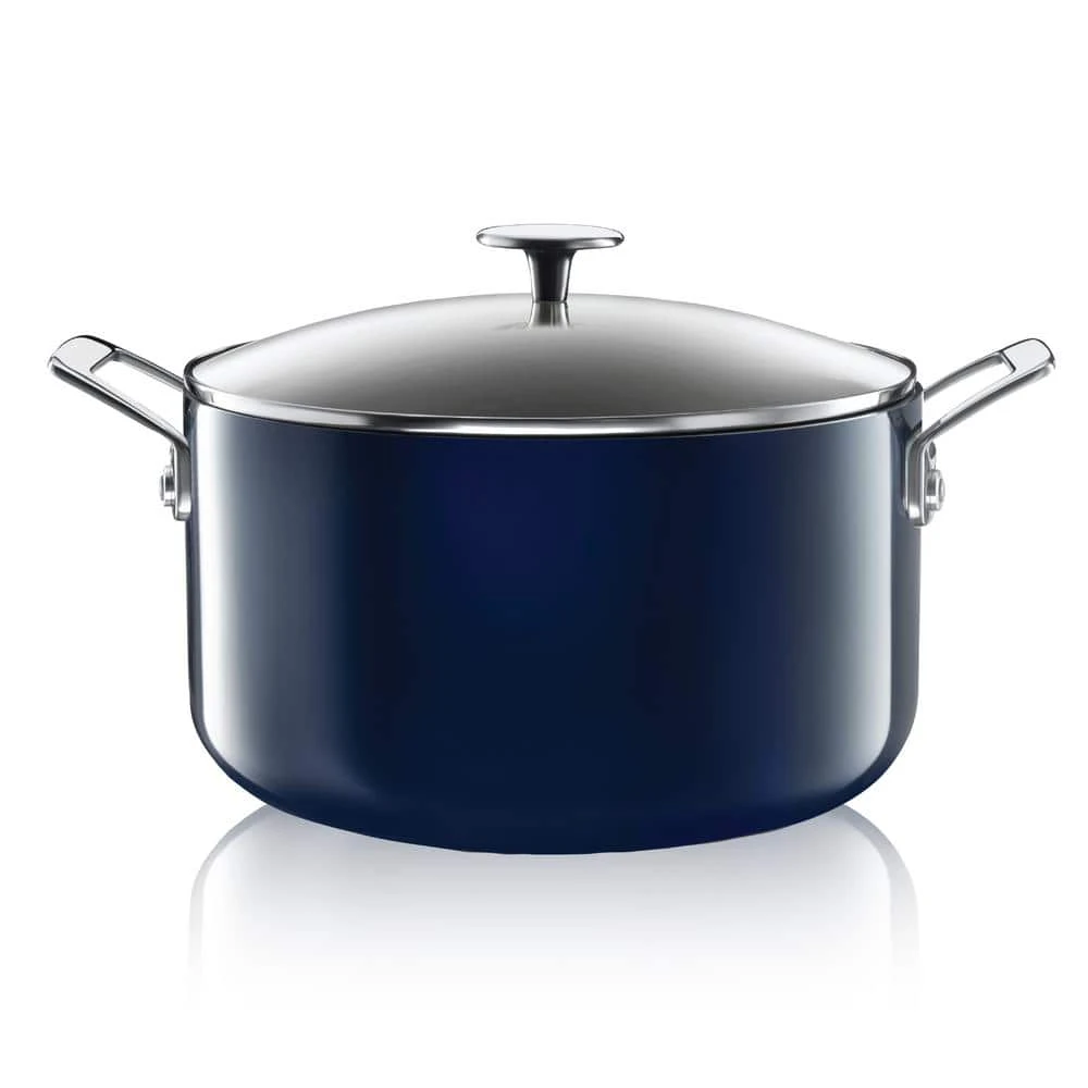 5 qt. Round Navy Aluminum Nonstick Ultra-Durable Mineral and Diamond Coating Gradient Brasier Stock Pot with Lid by GRANITESTONE