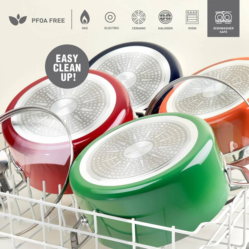 5 qt. Round Navy Aluminum Nonstick Ultra-Durable Mineral and Diamond Coating Gradient Brasier Stock Pot with Lid by GRANITESTONE - Image 6