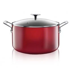 5 qt. Round Red Aluminum Nonstick Ultra-Durable Mineral and Diamond Coating Gradient Brasier Stock Pot with Lid by GRANITESTONE