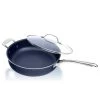 Classic Blue 5.5 qt. Aluminum Ultra-Durable Non-Stick Diamond Infused Deep Saute Pan with Glass Lid and Helper Handle by GRANITESTONE
