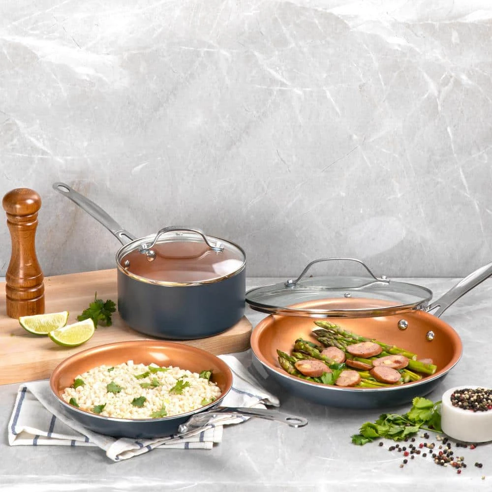 5-Piece Aluminum Ti-Ceramic Nonstick Round Cookware Set with Lids in Graphite by Gotham Steel - Image 2