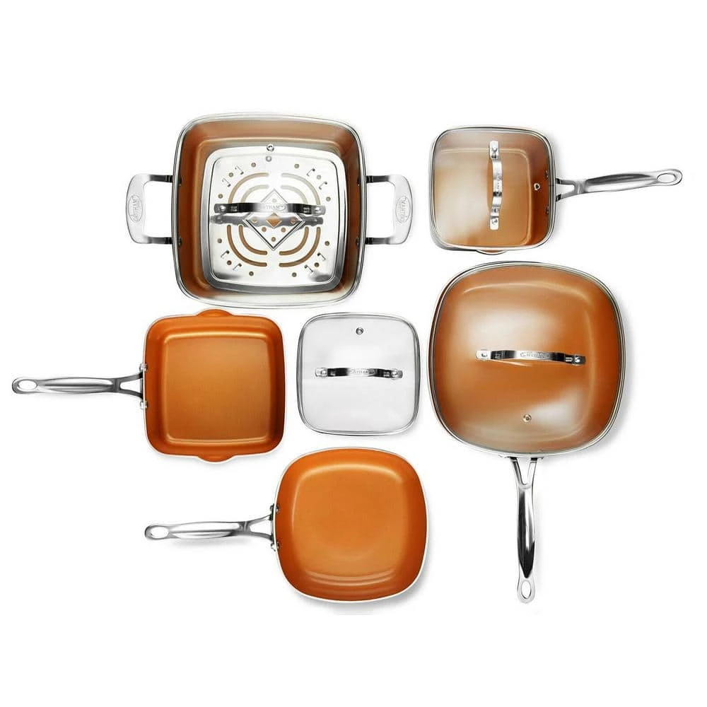 10-Piece Aluminum Ti-Ceramic Nonstick Square Cookware Set with Lids in Graphite by Gotham Steel - Image 2