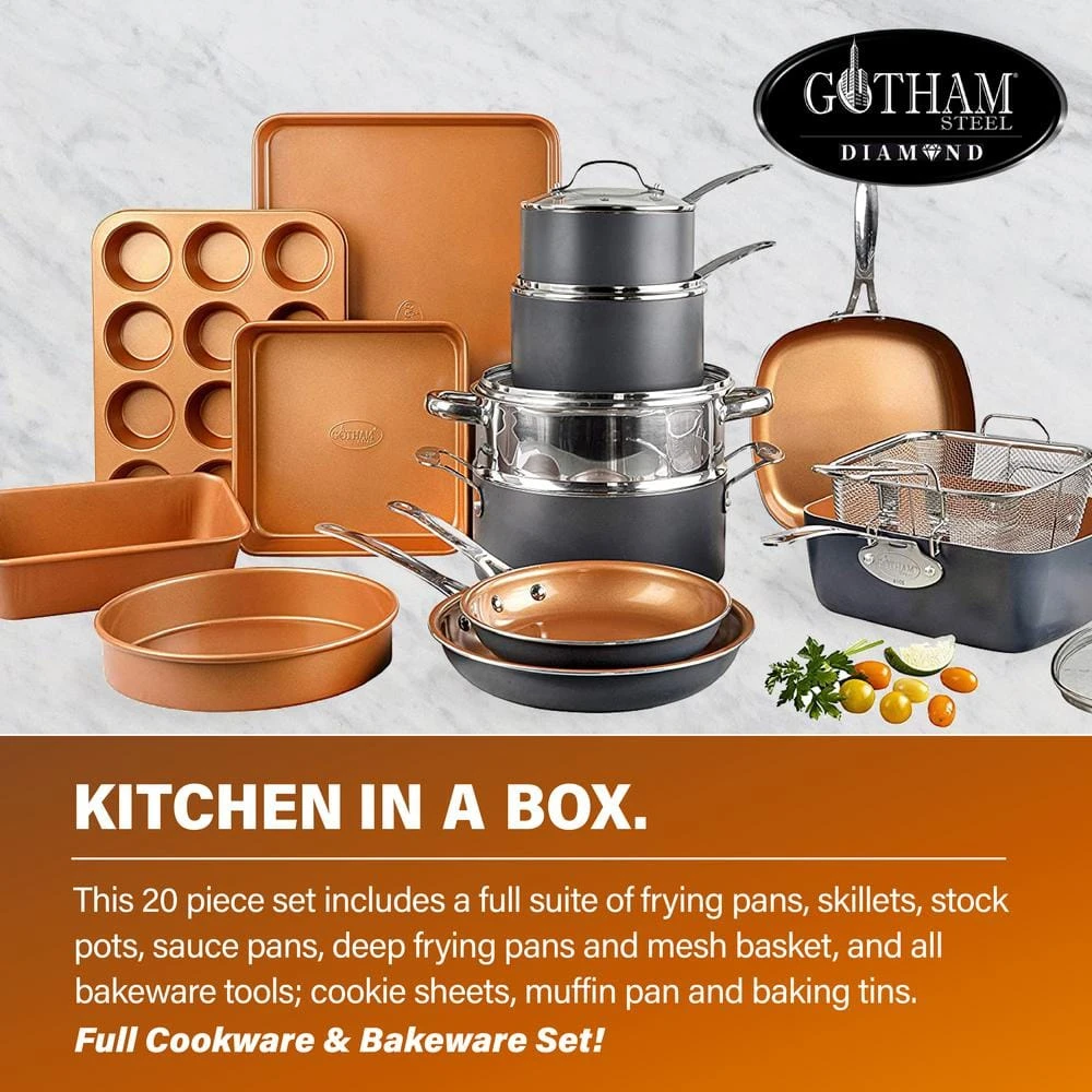 20-Piece Aluminum Ti-Ceramic Nonstick Cookware and Bakeware Set in Graphite by Gotham Steel - Image 2