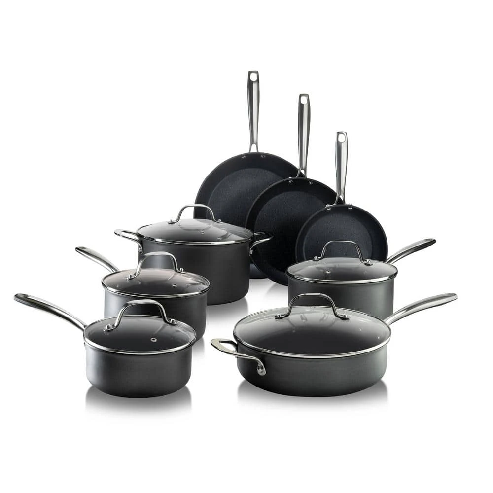 Professional 13-Piece Aluminum Hard Anodized Diamond and Mineral Coating Nonstick Premium Cookware Set by GRANITESTONE