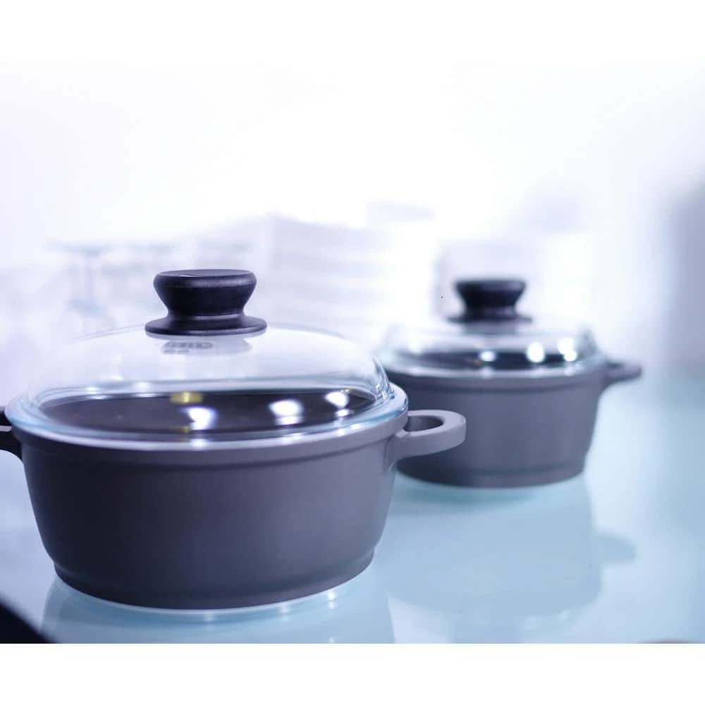 Tradition 7.5 qt. Round Cast Aluminum Nonstick Dutch Oven in Gray with Glass Lid by Berndes - Image 3