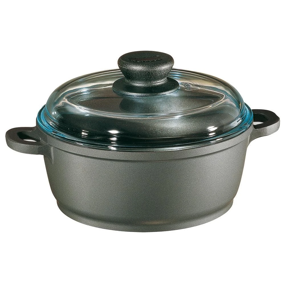 Tradition 7.5 qt. Round Cast Aluminum Nonstick Dutch Oven in Gray with Glass Lid by Berndes