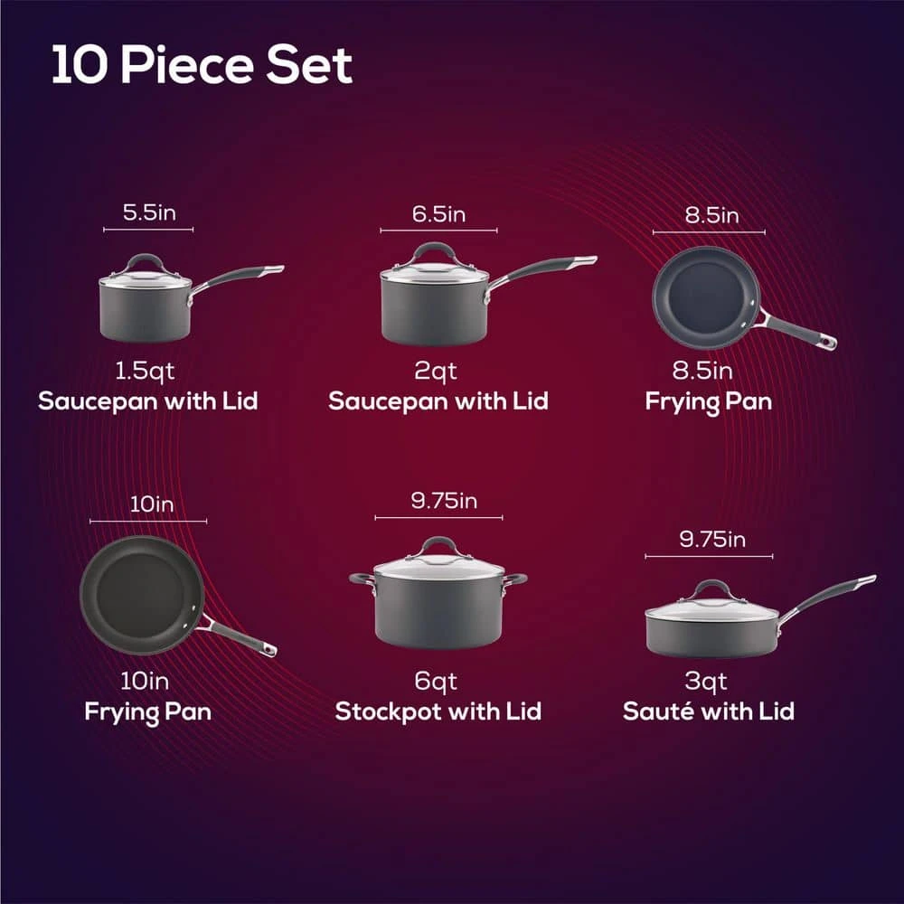 Radiance 10-Piece Hard-Anodized Aluminum Nonstick Cookware Set in Gray by Circulon - Image 2