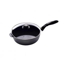 Classic Series 3.2 qt. Cast Aluminum Nonstick Saute Pan in Gray with Glass Lid by Swiss Diamond