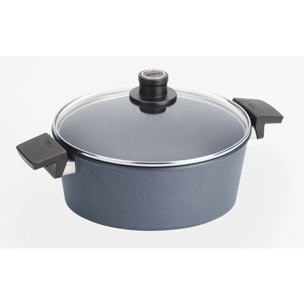 Diamond LITE 5.8 qt. Round Cast Aluminum Nonstick Casserole Dish in Gray with Glass Lid by Woll