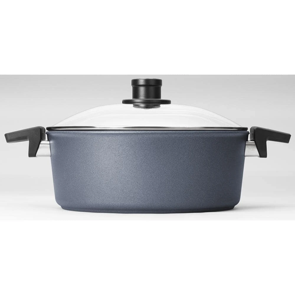 Diamond LITE 5.8 qt. Round Cast Aluminum Nonstick Casserole Dish in Gray with Glass Lid by Woll - Image 2