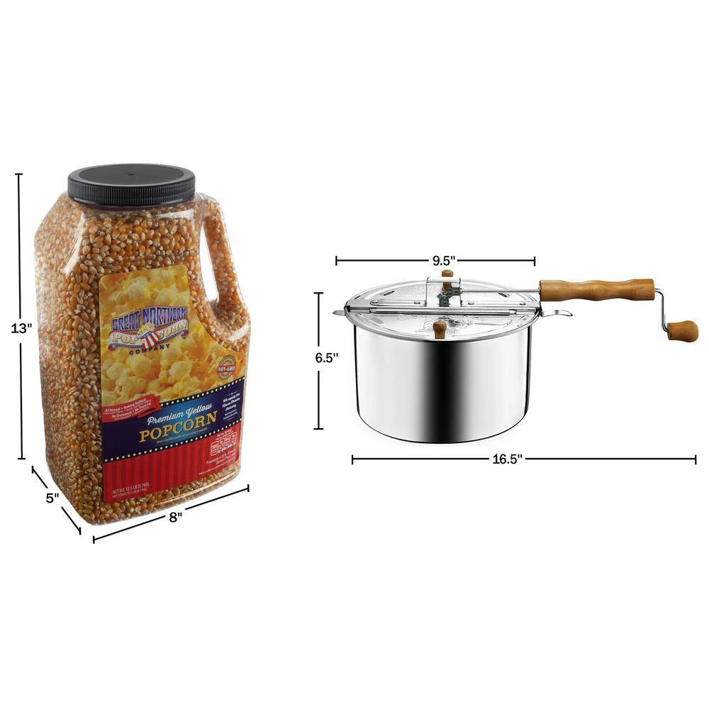 6.5 qt. Stainless Steel Stove Top Popcorn Popper with 12.5 lbs. Popping Corn Kernels by Great Northern - Image 2