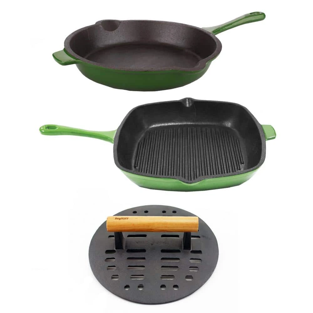 Neo 3-Piece Cast Iron Cookware Set in Green by BergHOFF