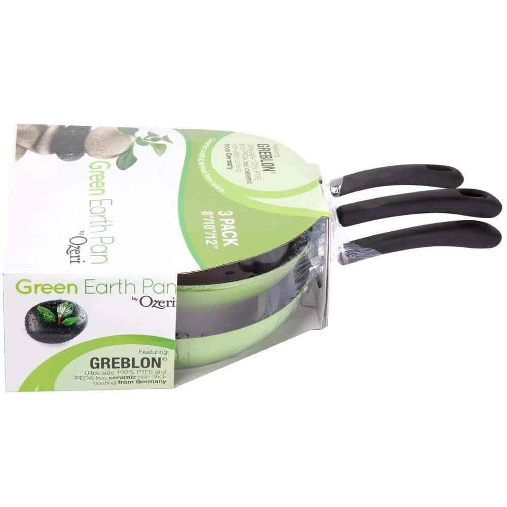 Green Earth 3-Piece Aluminum Ceramic Nonstick Frying Pan Set in Green by Ozeri - Image 3