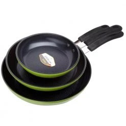 Green Earth 3-Piece Aluminum Ceramic Nonstick Frying Pan Set in Green by Ozeri
