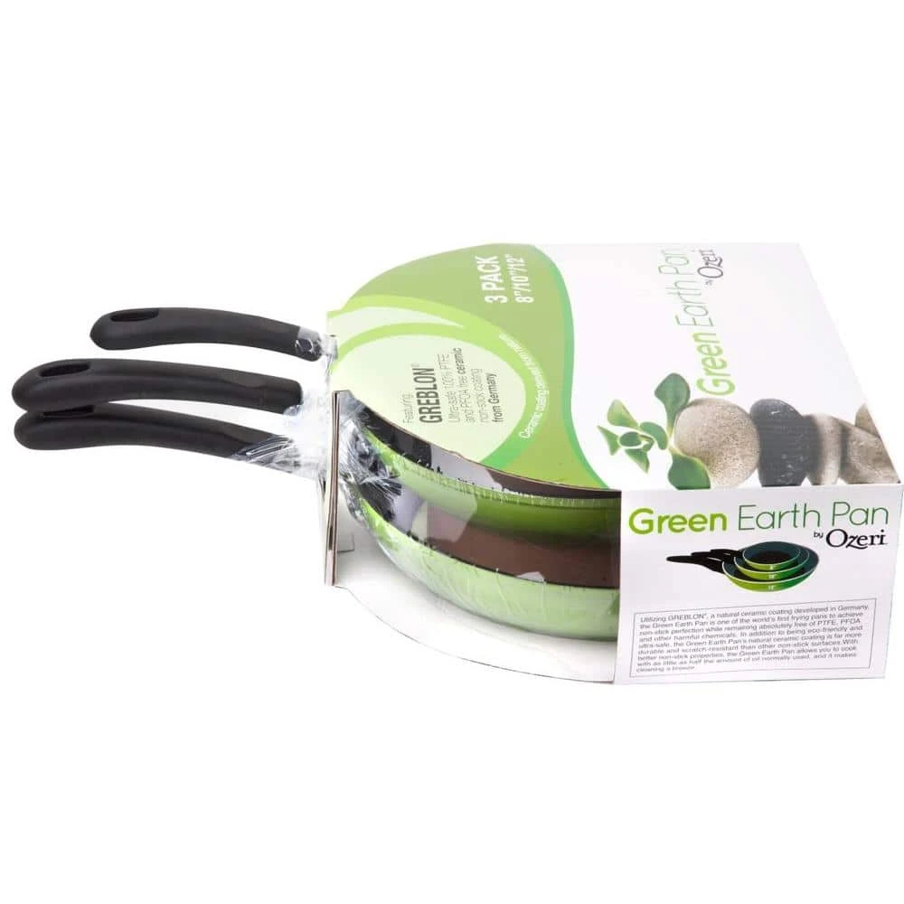 Green Earth 3-Piece Aluminum Ceramic Nonstick Frying Pan Set in Green by Ozeri - Image 4