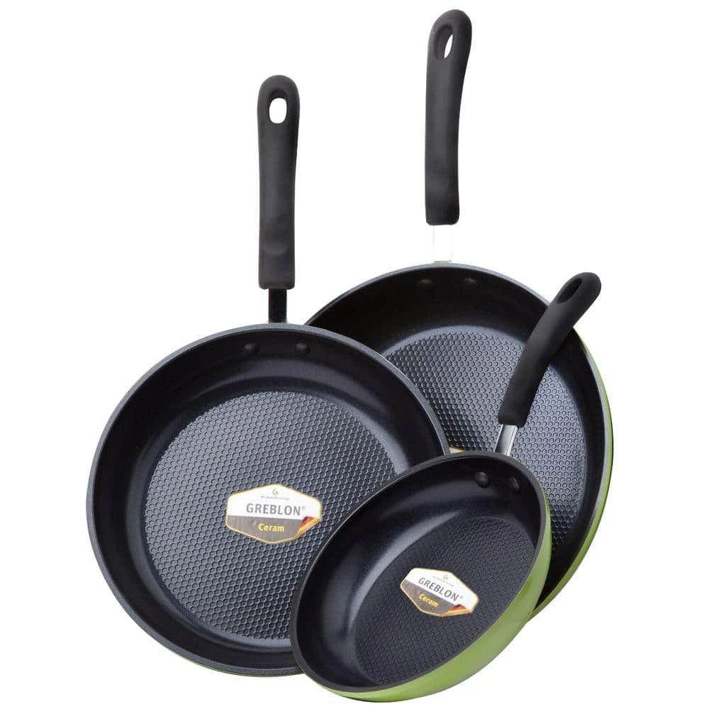 Green Earth 3-Piece Aluminum Ceramic Nonstick Frying Pan Set in Green by Ozeri - Image 2