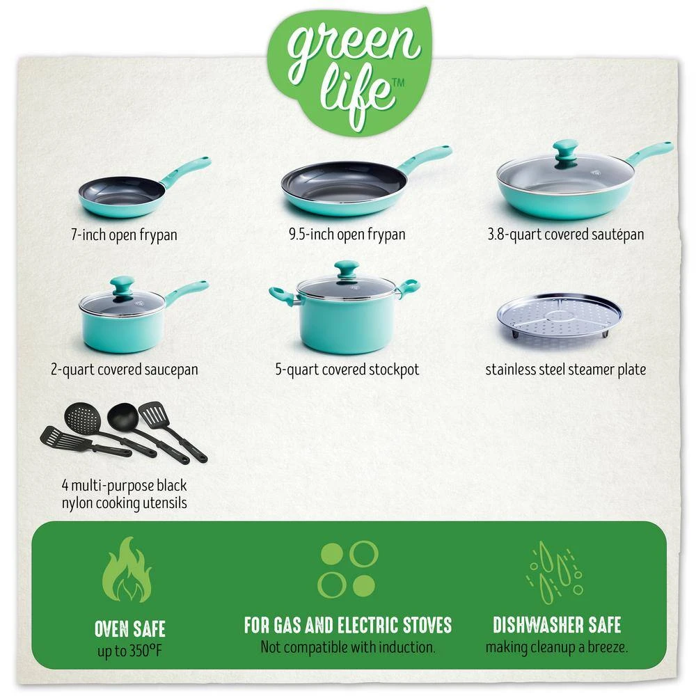 Diamond 11 in. Aluminum Ceramic Nonstick Square Griddle in Black by GreenLife - Image 7