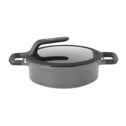GEM Stay Cool 3.5 qt. Cast Aluminum Nonstick Saute Pan in Gray with Glass Lid and Dual Handles by BergHOFF