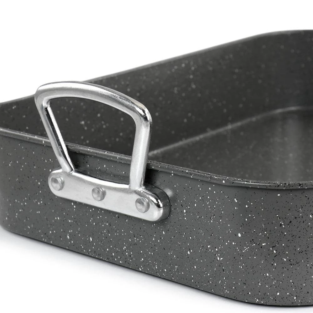 Greystone 12 qt. Speckled Grey Carbon Steel Turkey Roasting Pan Set with Rack by Gibson - Image 4