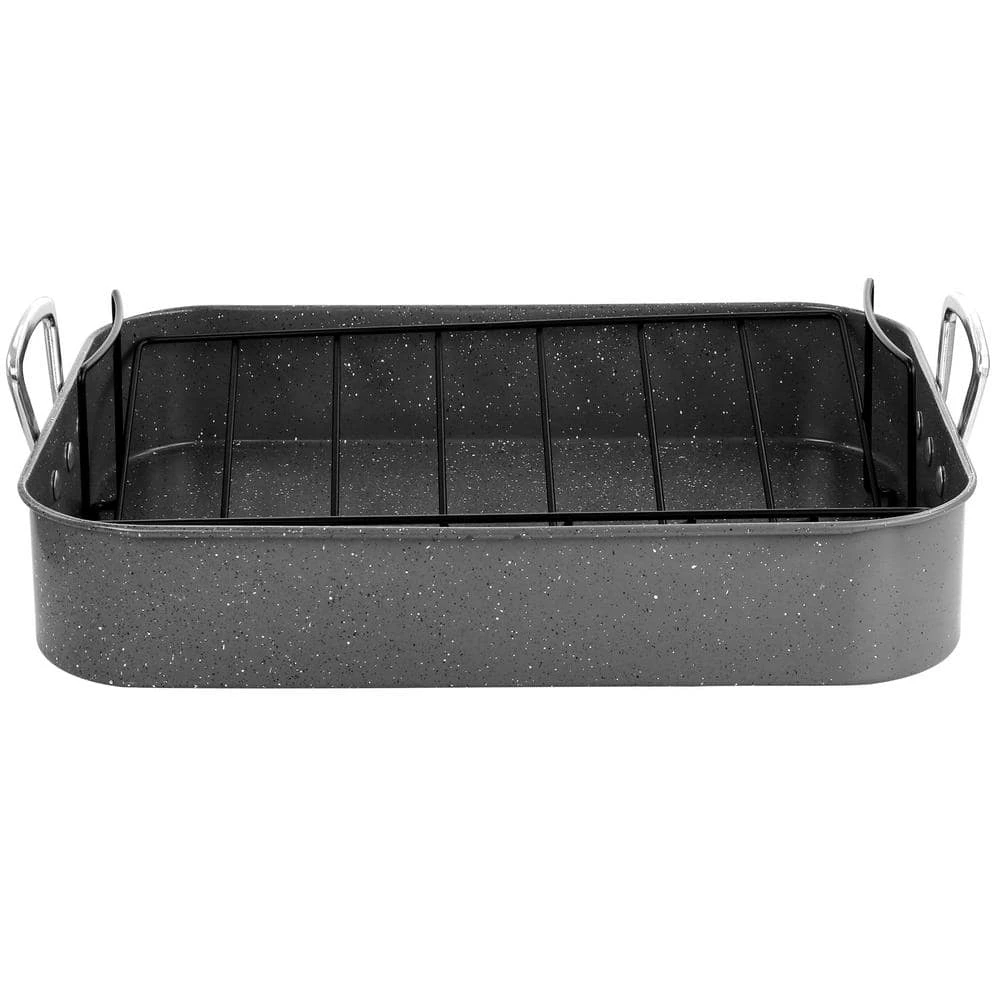 Greystone 12 qt. Speckled Grey Carbon Steel Turkey Roasting Pan Set with Rack by Gibson - Image 3