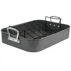 Greystone 12 qt. Speckled Grey Carbon Steel Turkey Roasting Pan Set with Rack by Gibson
