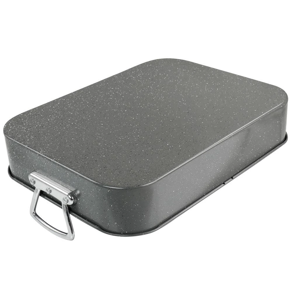 Greystone 12 qt. Speckled Grey Carbon Steel Turkey Roasting Pan Set with Rack by Gibson - Image 2