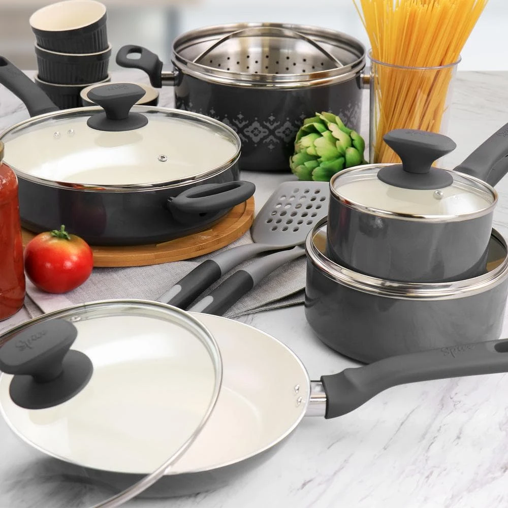 Savory Saffron 16-Piece Ceramic Nonstick Cookware Set in Grey by Spice BY TIA MOWRY - Image 10