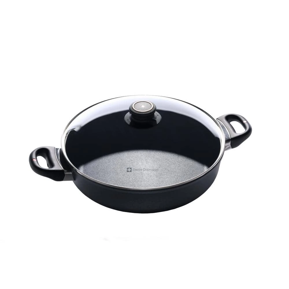 Classic Series Induction 3.7 qt. Cast Aluminum Nonstick Saute Pan in Gray with Glass Lid by Swiss Diamond