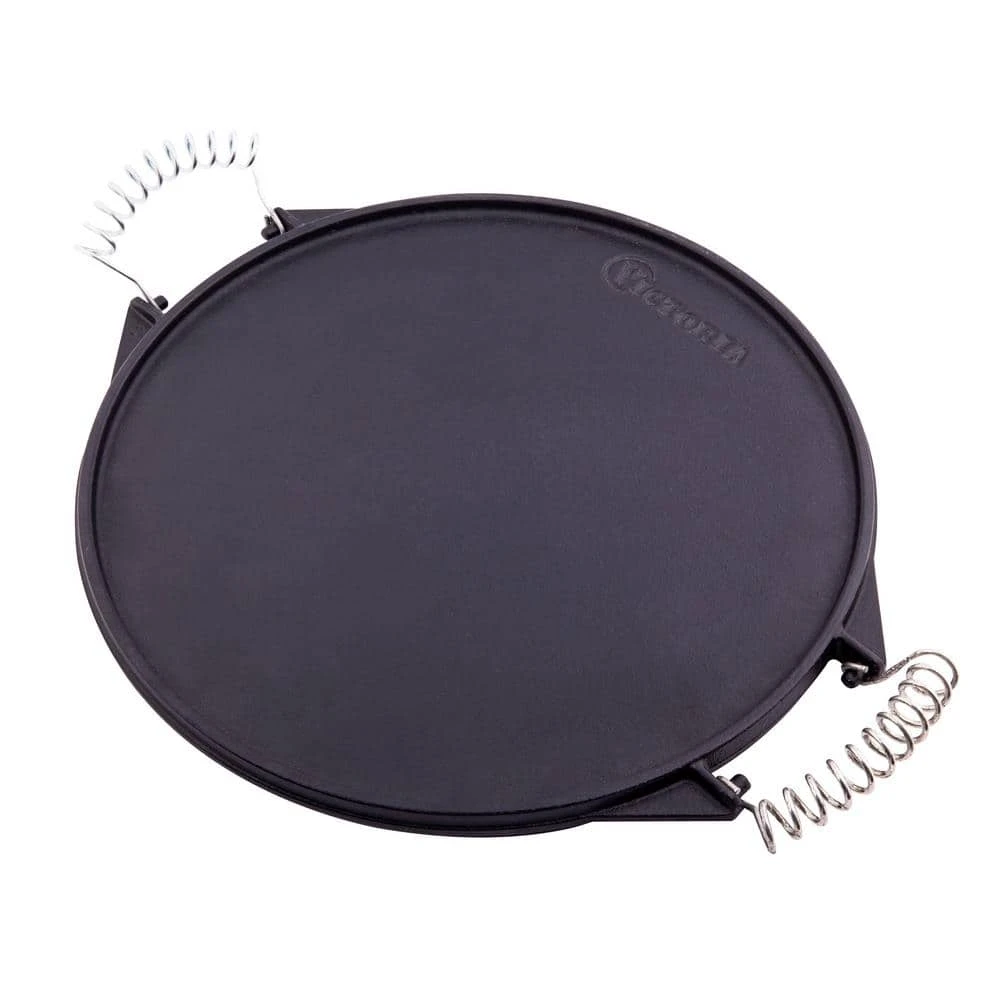 12.5 in Round Reversible Cast Iron Griddle/Skillet with Wire Handles, Large, Seasoned by Victoria - Image 4
