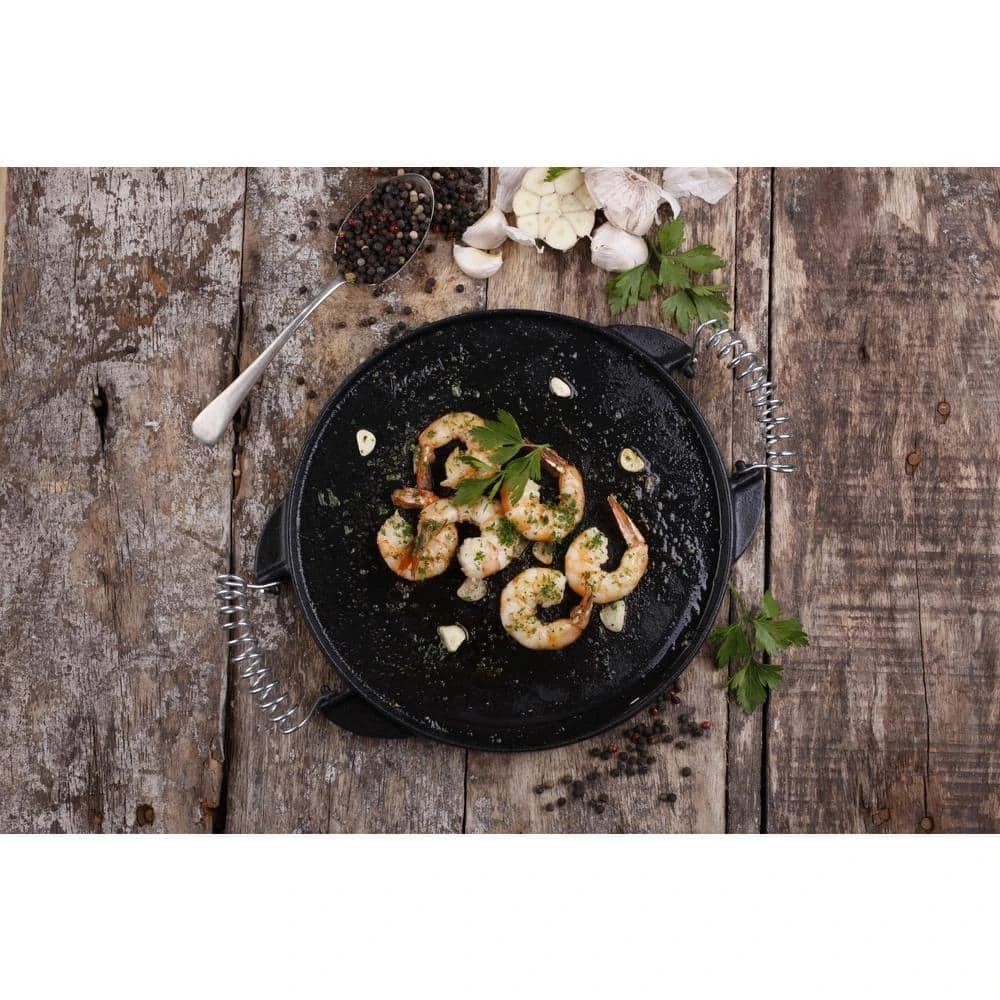 12.5 in Round Reversible Cast Iron Griddle/Skillet with Wire Handles, Large, Seasoned by Victoria - Image 5