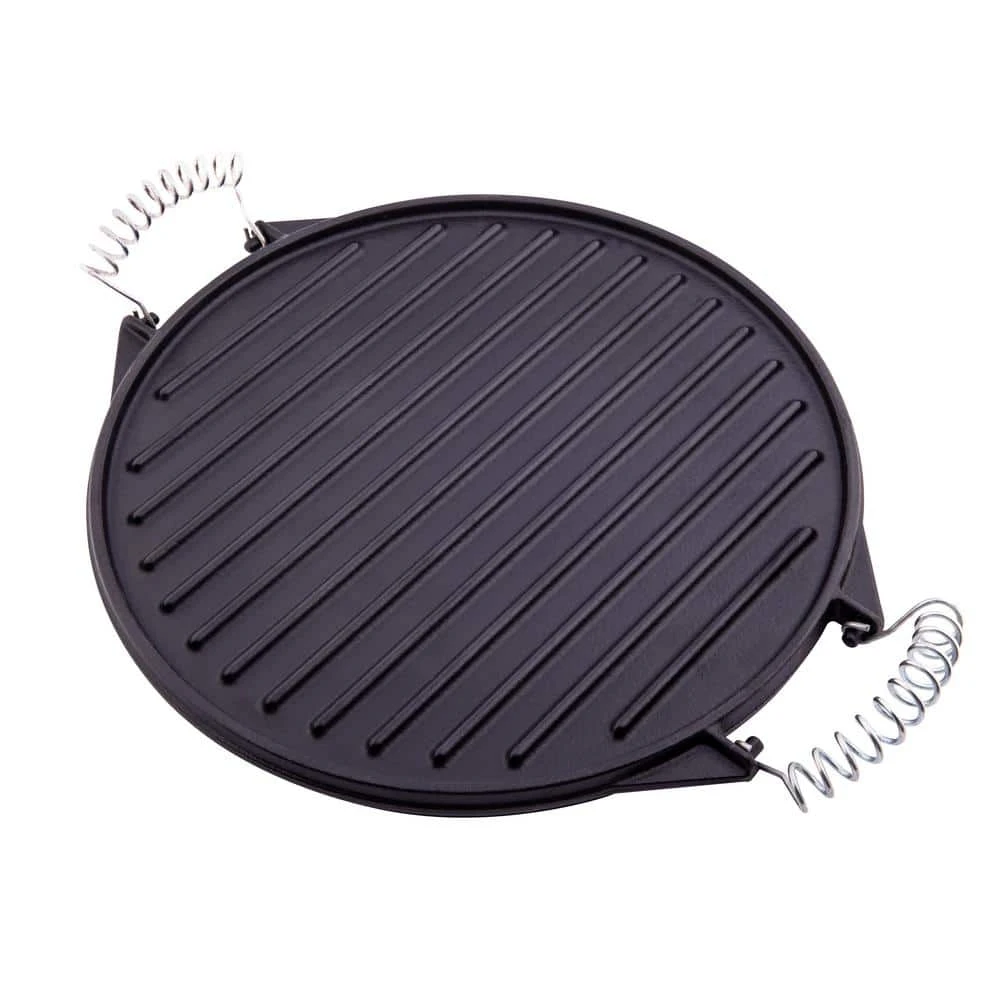 12.5 in Round Reversible Cast Iron Griddle/Skillet with Wire Handles, Large, Seasoned by Victoria - Image 3