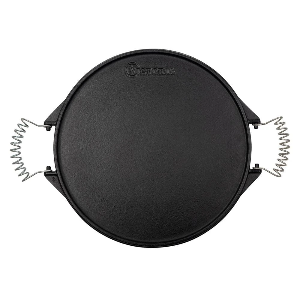 12.5 in Round Reversible Cast Iron Griddle/Skillet with Wire Handles, Large, Seasoned by Victoria
