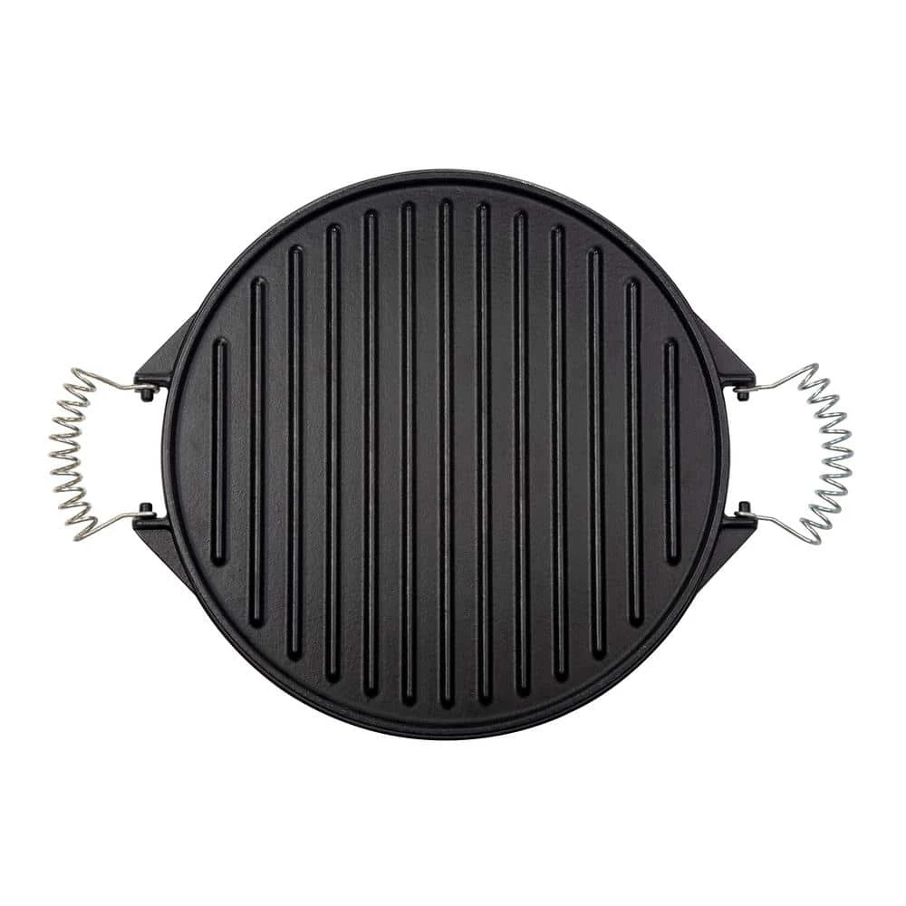 12.5 in Round Reversible Cast Iron Griddle/Skillet with Wire Handles, Large, Seasoned by Victoria - Image 2