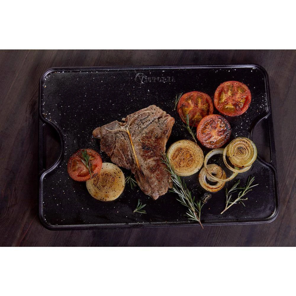 Large Rectangular Reversible Black Cast Iron Griddle/Skillet Solid 20 in. x 14 in. Seasoned by Victoria - Image 7