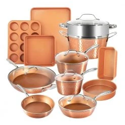 Hammered Copper 17-Piece Aluminum Nonstick Cookware Set by Gotham Steel