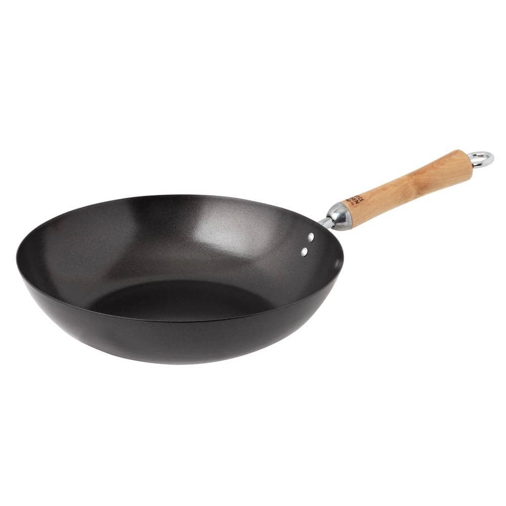Classic Series 12 in. Black Carbon Steel Non-Stick Wok with Birch Handle by Honey-Can-Do