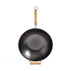 Joyce Chen 14 in. Black with Birchwood Handle Carbon Steel Non-Stick Wok by Honey-Can-Do