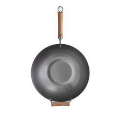 Joyce Chen 14 in. Silver Carbon Steel Wok with Easy-Grab Birchwood Handle by Honey-Can-Do