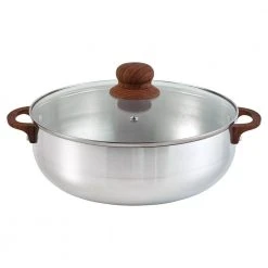6.9 qt. Round Silver Aluminum Dutch Oven Caldero with Glass Lid and Wood-Look Handles by IMUSA